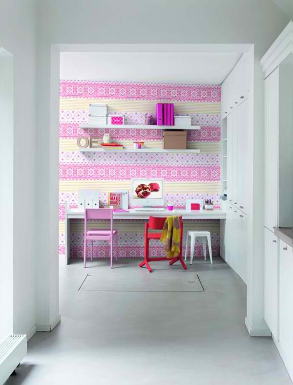 σπίτι γραφείου τοίχο σχέδιο τοίχου χαρτί μοτίβο κορίτσι εκμάθηση γωνία ροζ