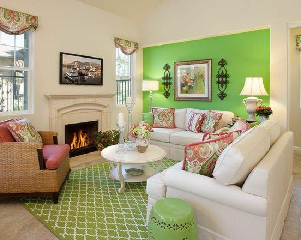 φωτεινό πράσινο φρέσκο ​​σαλόνι άνοιξη λευκό όμορφο τοίχο χρώματα σαλόνι