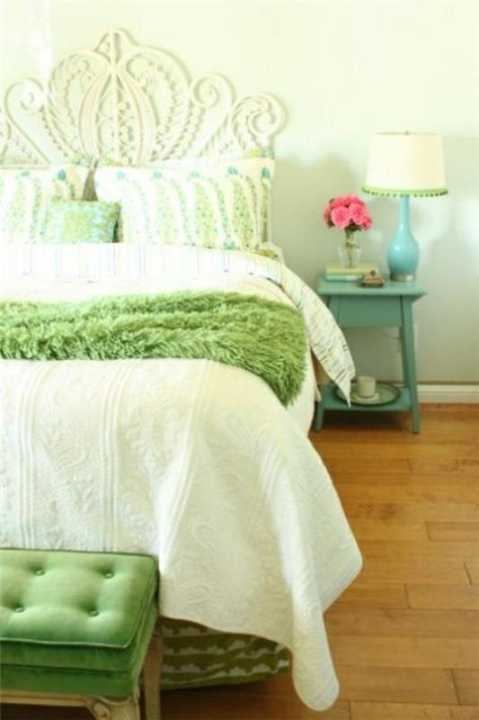 φωτεινό πράσινο λευκό ντεκό υπνοδωμάτιο