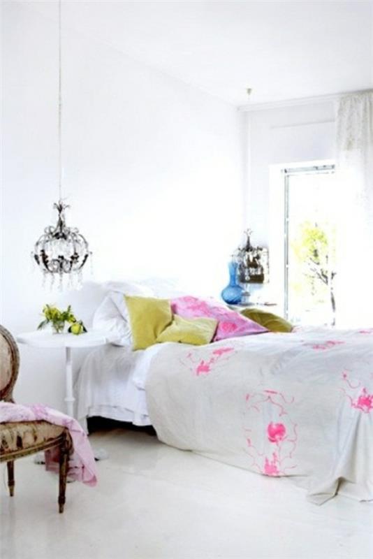 φωτεινή διακόσμηση κρεβατοκάμαρας λευκό ροζ