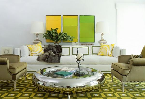 φωτεινά χρώματα στο εσωτερικό σχέδιο συνδυάζουν πράσινο σαλόνι