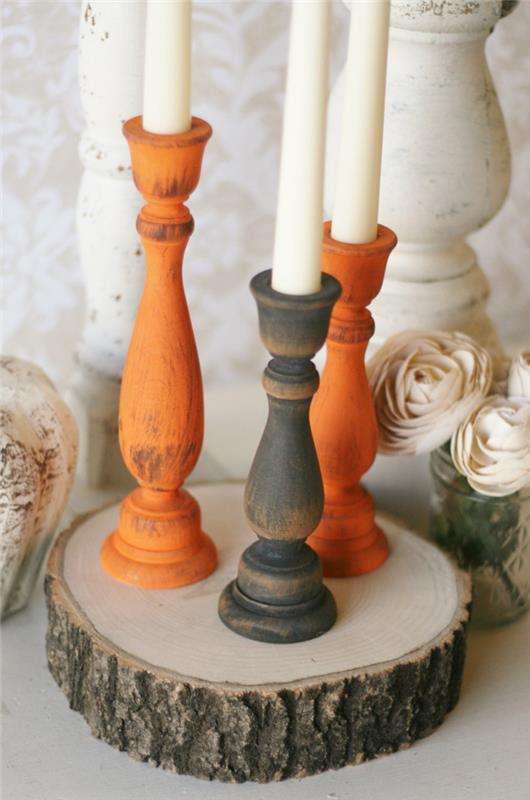 ιδέες διακόσμησης φθινοπώρου ξύλινα κεριά όμορφες ιδέες διακόσμησης