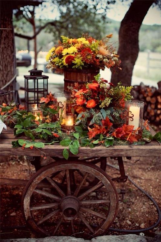 ρουστίκ λουλούδια μπαλκόνι σε φθινοπωρινό vintage