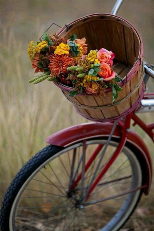 φθινοπωρινά λουλούδια μαργαρίτες μπαλκόνι ποδήλατο ανθοδέσμη