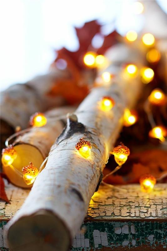 φτιάξτε τη δική σας φθινοπωρινή διακόσμηση φτιάξτε τη δική σας σφραγίδα εκτύπωση φύλλο νεράιδα φώτα driftwood