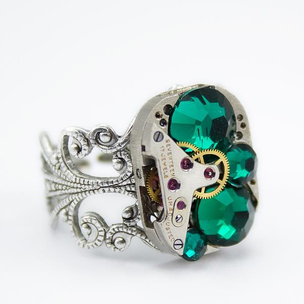 υπέροχο δαχτυλίδι κοσμήματος swarovski σμαραγδένιο πράσινο