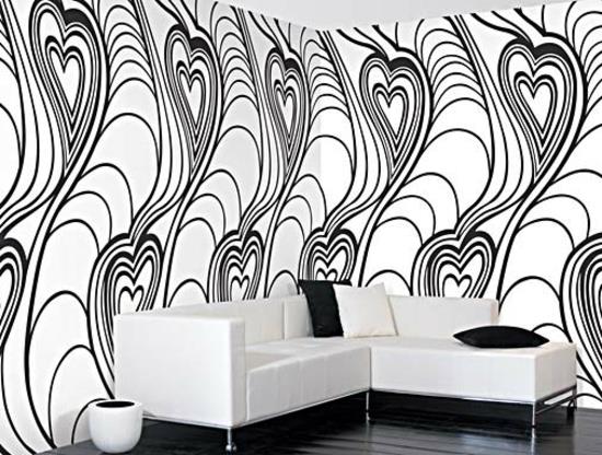 καρδιά μοτίβο μαύρο λευκό σαλόνι καναπές λευκό μοντέρνες τοιχογραφίες τοίχου