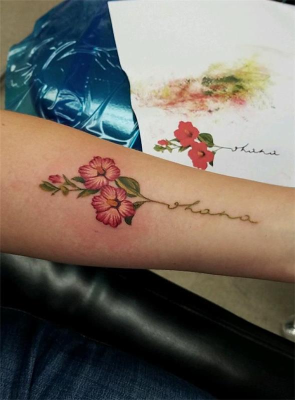 ιβίσκος λουλούδια ohana τατουάζ αντιβράχιο