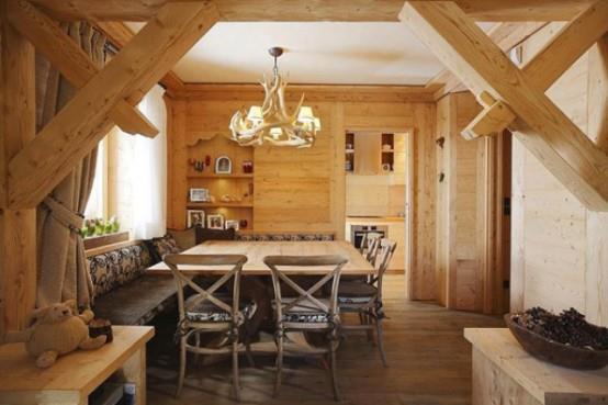 ξύλινο εσωτερικό σπίτι τραπεζαρία με έπιπλα από φυσικό ξύλο