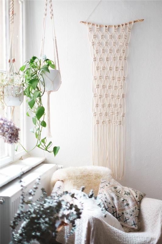 κρεμαστό καλάθι macrame όμορφες ιδέες διακόσμησης για την κρεβατοκάμαρα