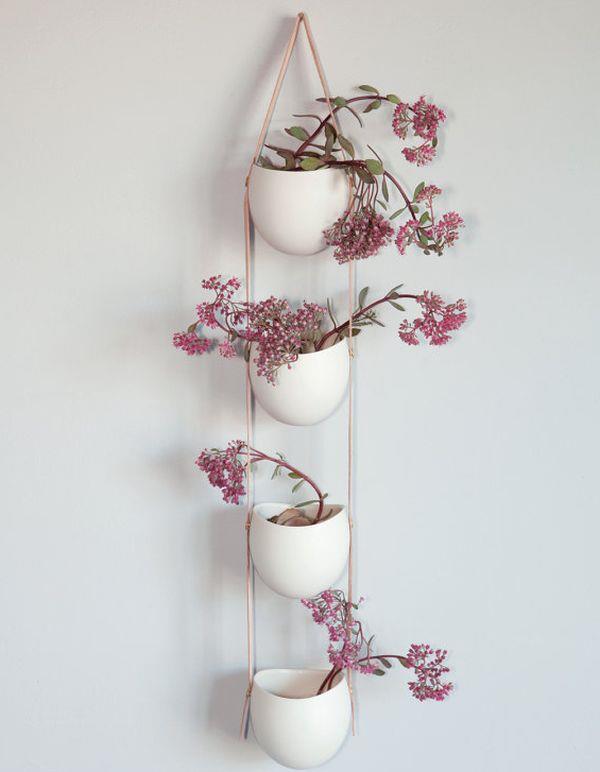 κρεμαστά γλάστρες φυτά εσωτερικού χώρου αέρινη ροζ διακόσμηση τοίχου