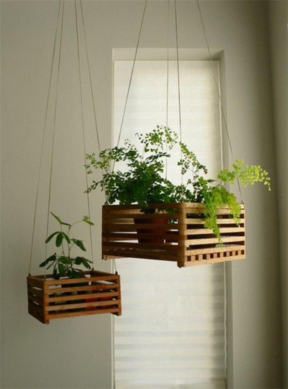 κρεμαστά φυτά εσωτερικού χώρου ξύλινο κουτί ιδέες διακόσμησης