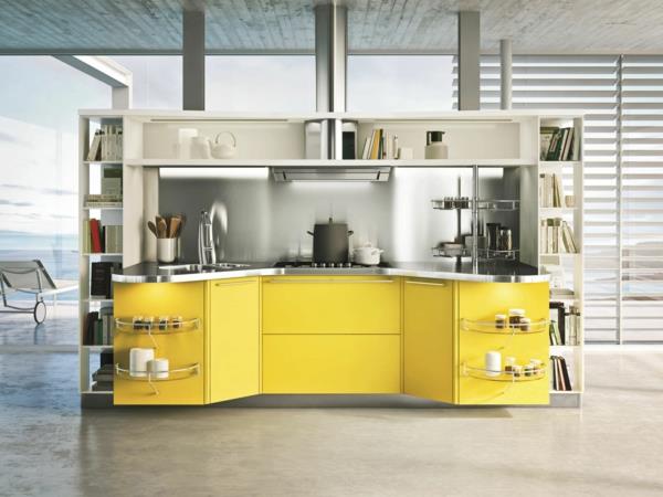 Κουζινικά κρεμαστά ράφια λεμονοκίτρινα ντουλάπια βάσης
