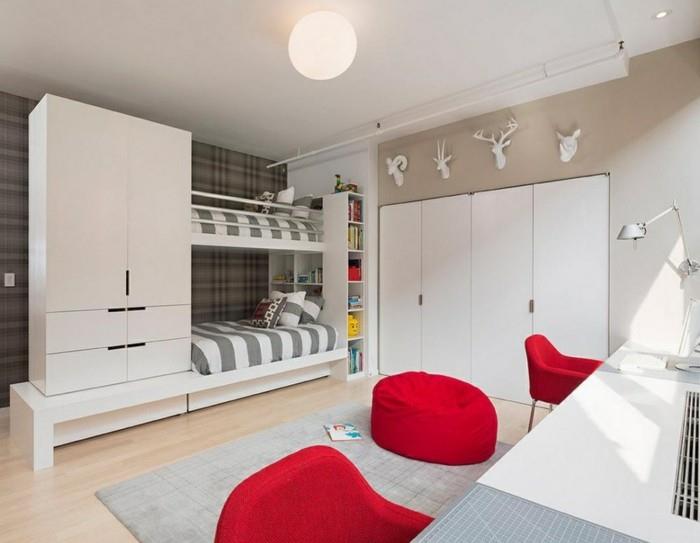 κρεβάτι σοφίτας με ντουλάπι λειτουργικό σχεδιασμό κόκκινα καθίσματα