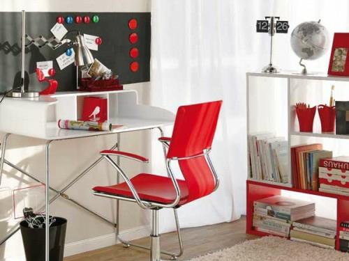 υπερσύγχρονα λαμπερά κομμάτια επίπλων κόκκινα χρώματα γραφείο καρέκλα λευκό γραφείο στο σπίτι