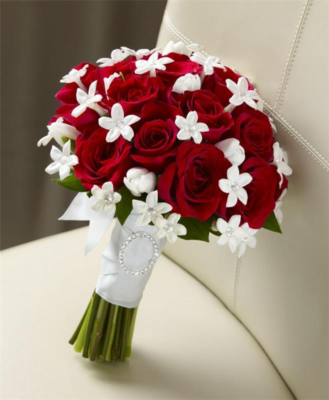 γαμήλια κόκκινα τριαντάφυλλα στρας νύφη