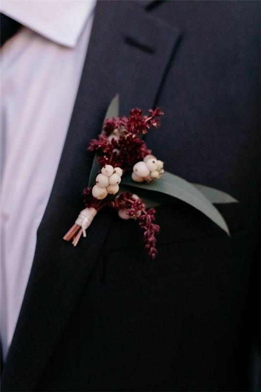 γαμήλια καρφίτσα snowberry heather