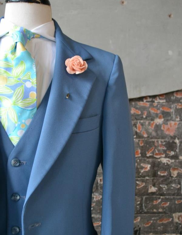 γαμήλια κοστούμι άνδρες μπλε γραβάτα λουλουδάτο μοτίβο κοστούμι