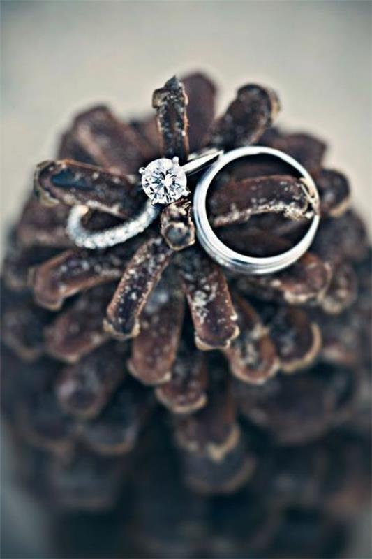 γαμήλιο διακοσμητικό δαχτυλίδι μαξιλάρι από κώνους