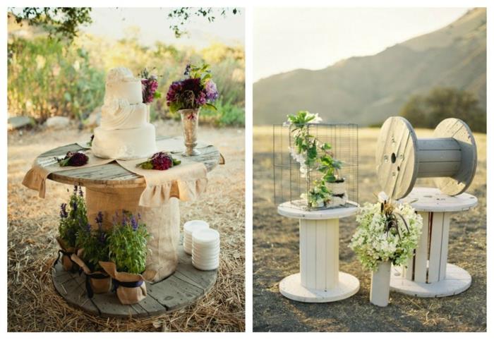 γαμήλιες ιδέες ιδέες ανακύκλωσης καλώδιο ντραμς βοηθητικό τραπέζι φτιάξτε τη δική σας γαμήλια τούρτα