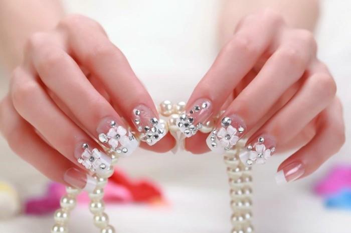 γαμήλια νύχια ιδέες σχεδιασμού στρας glitter λουλούδια χάντρες