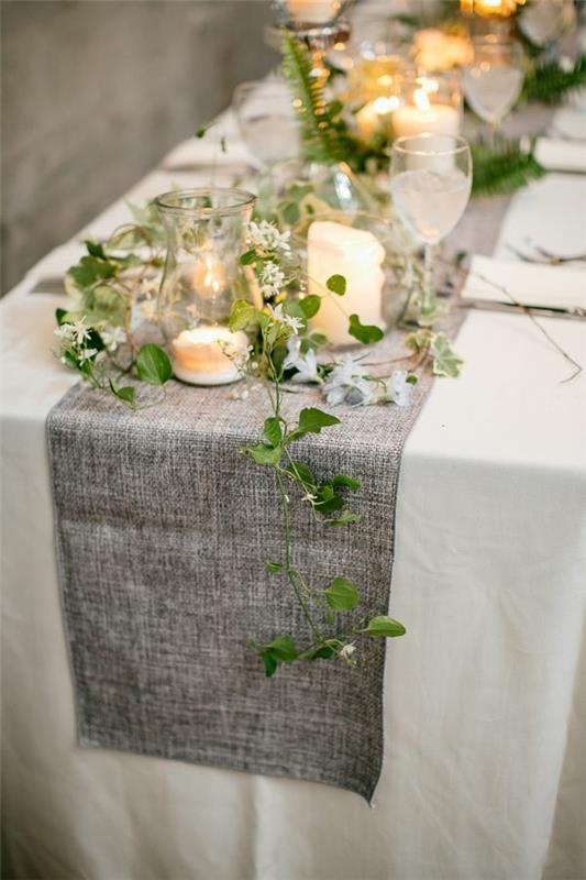 γαμήλια διακόσμηση τραπέζι ερπυστικά φυτά φτέρες φτέρης
