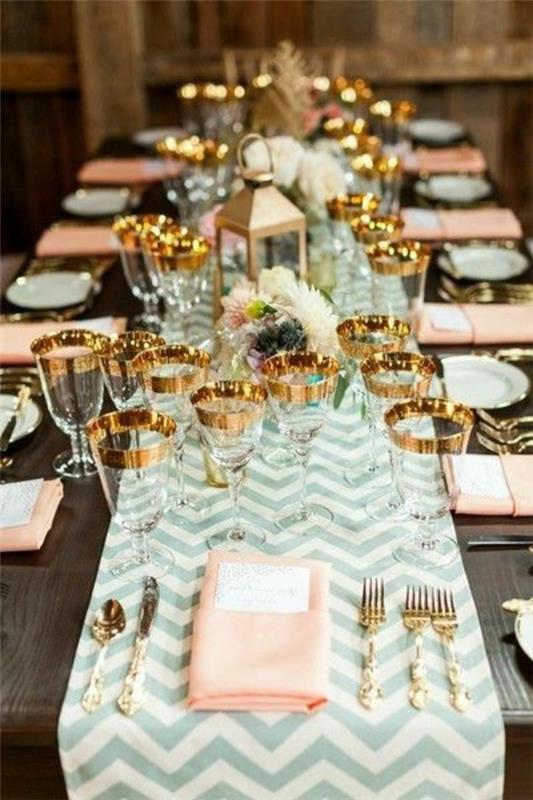 γαμήλιο τραπέζι διακόσμηση τραπέζι runner chevron μοτίβο