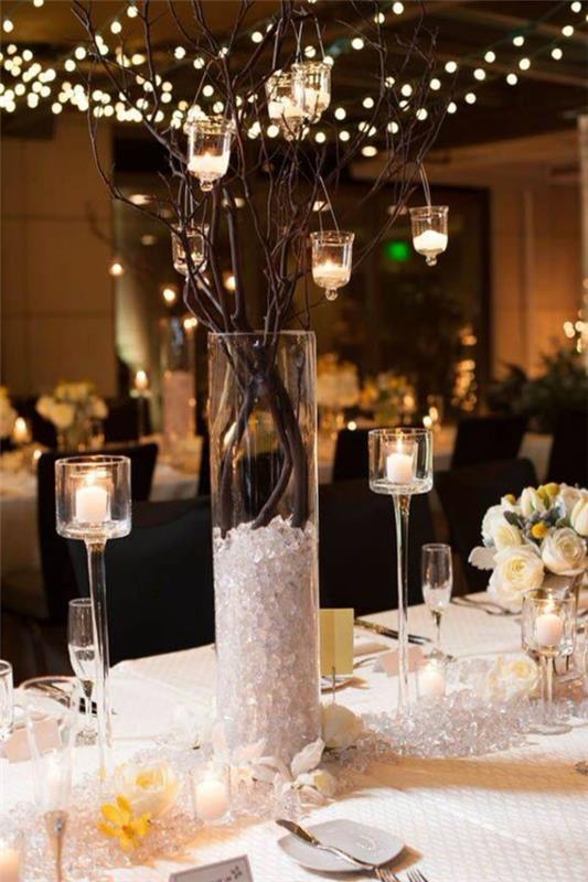 γαμήλιο τραπέζι διακοσμητικά χειμωνιάτικα φώτα κηροπήγιο