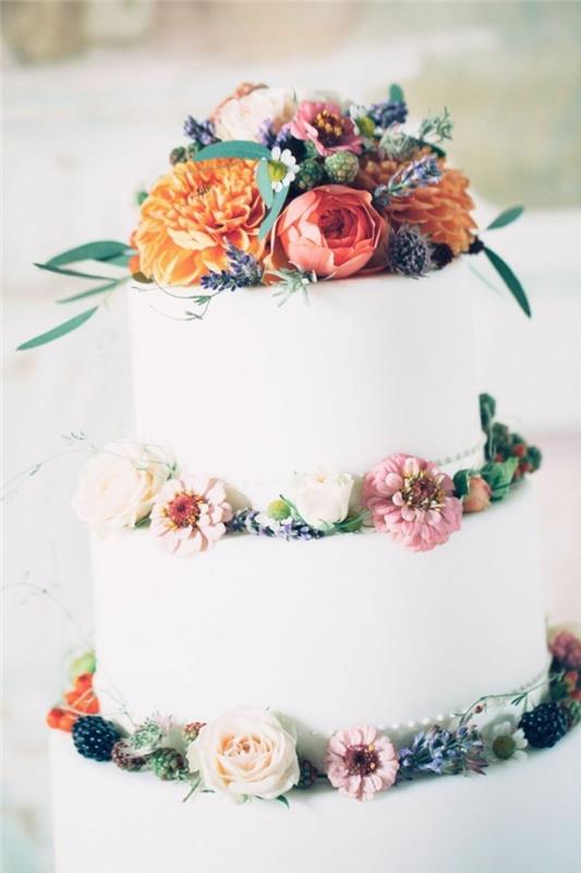 γαμήλια τούρτα εικόνες λευκό κέικ με χρωματιστά λουλούδια