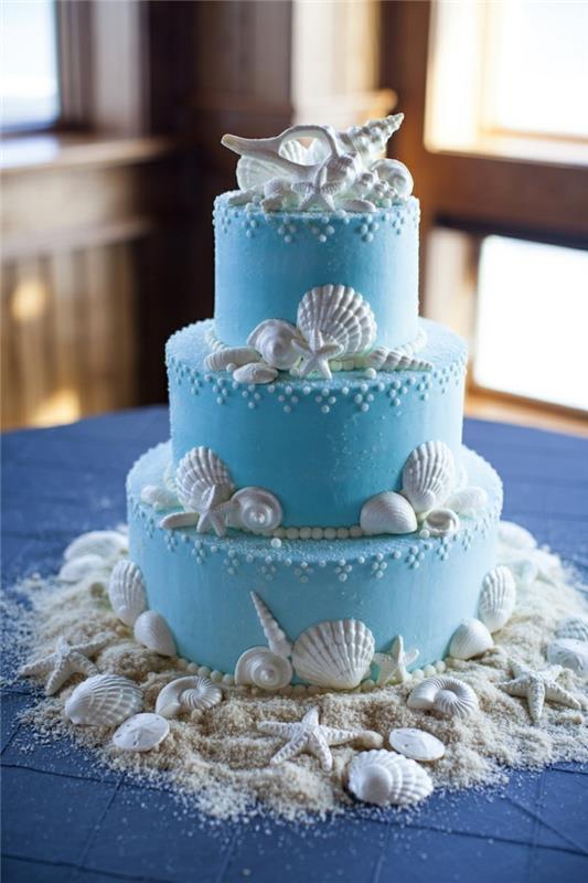 γαμήλιες τούρτες μπλε κέικ με πολλά κοχύλια