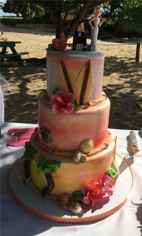 γαμήλιες τούρτες γαμήλια τούρτα χαβάι με χρωματιστή διακόσμηση