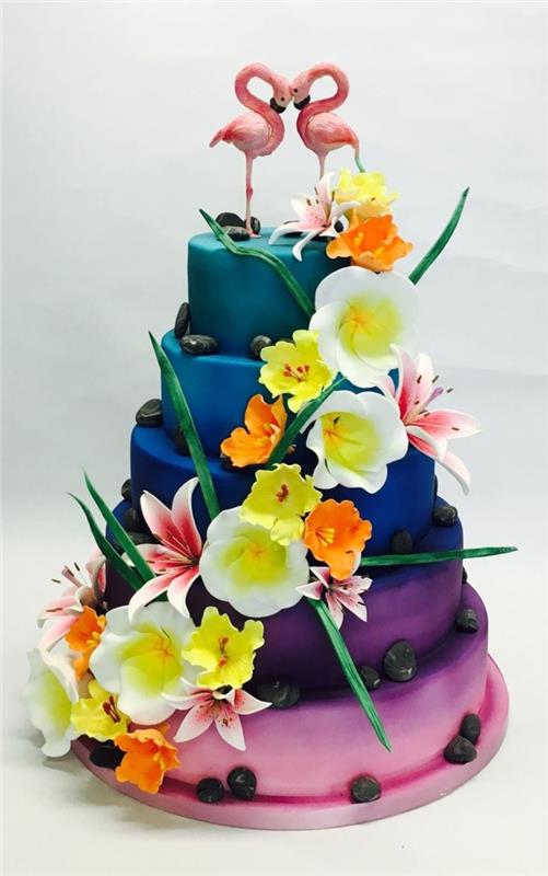 γαμήλιες τούρτες καλοκαιρινή τούρτα με λουλούδια ρομαντικά και πολύχρωμα