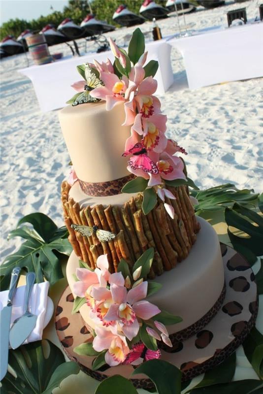 γαμήλια κέικ τροπική διακόσμηση κέικ για το καλοκαιρινό γάμο
