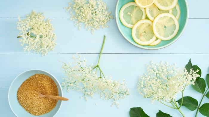 Σιρόπι Elderflower υγιές ωμό ζάχαρη λεμόνι