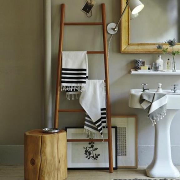 ξύλινη πετσέτα σκάλα στεγνωτήριο πετσετών ρουστίκ έπιπλα δωματίου