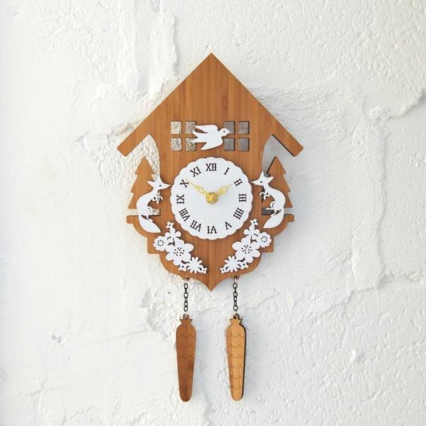 ξύλινο ρολόι κούκου φτιάξτε μόνοι σας σχεδιασμό τοίχου σαλονιού