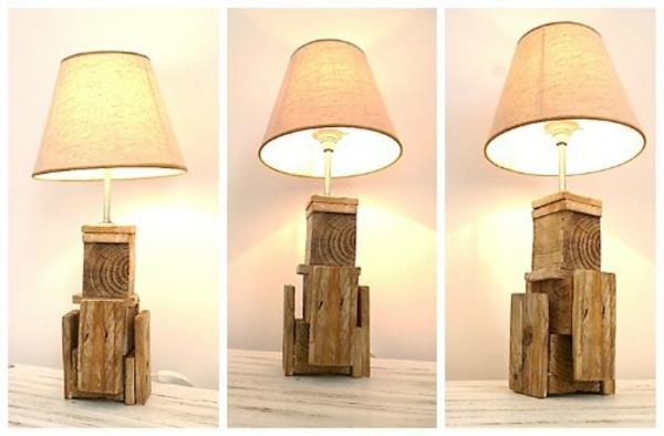 έπιπλα από ξύλινη παλέτα κάντε το μόνοι σας DIY ιδέες επιτραπέζια λάμπα βάση λαμπτήρα