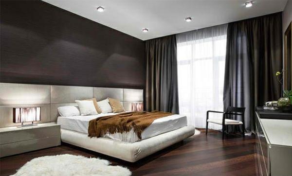ξύλινο πάτωμα στο υπνοδωμάτιο ζωντανές ιδέες συνδυασμός χρωμάτων καφέ μπεζ λευκό