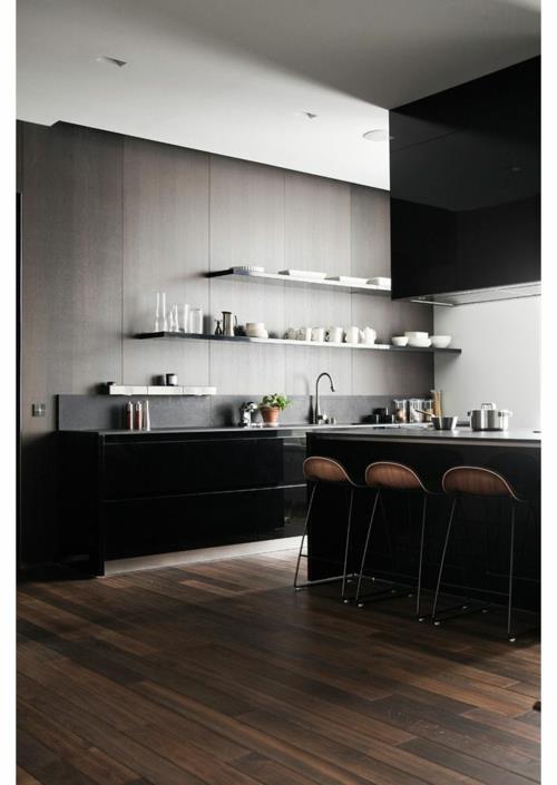 ξύλινο πάτωμα στην κουζίνα σκούρο καρύδι