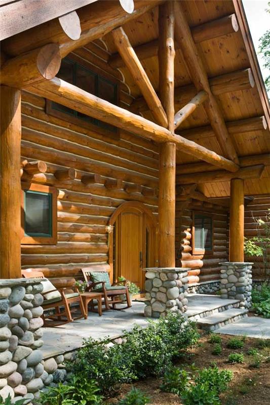 χτίστε ένα ξύλινο σπίτι με μια βεράντα χτίστε τις πέτρες σας