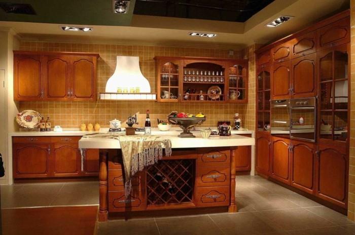 ξύλινη κουζίνα κομψά ντουλάπια κουζίνας σχεδιασμός πλακιδίων μεγάλου δαπέδου