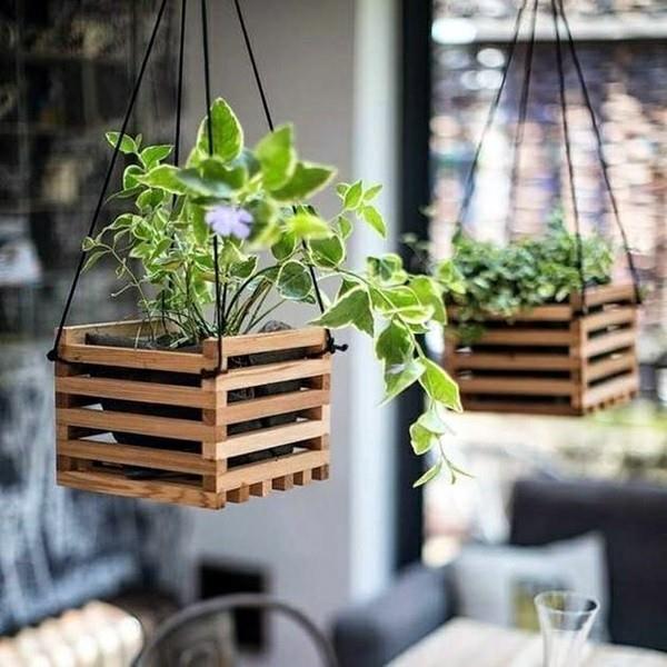 ξύλινα κουτιά diy κρεμαστά καλάθια κάντε ιδέες μόνοι σας