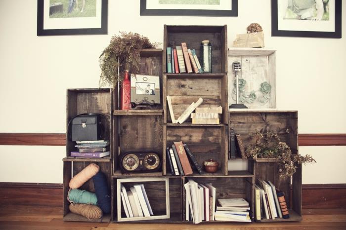 ξύλινα κουτιά diy ιδέες βιβλιοθήκες επίπλων