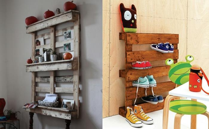 ξύλινες παλέτες diy ιδέες τοίχο ράφι παπουτσιών παλέτες ευρώ