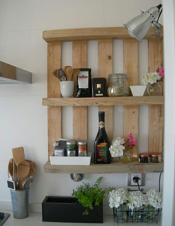 ξύλινες παλέτες ιδέα ράφια τοίχου κουζίνα συμπαγής πρακτική