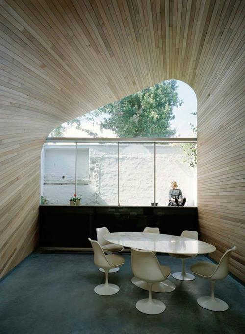 ξύλινα πάνελ τοίχοι οροφής τραπεζαρία μινιμαλιστικό σχέδιο