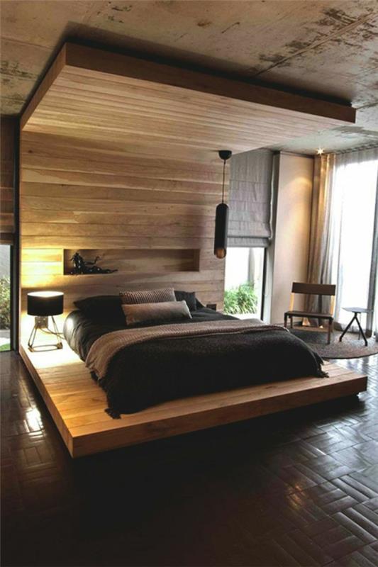 ξύλινη πλατφόρμα κρεβάτι φενγκ σούι υπνοδωμάτιο στημένο
