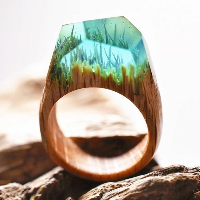 ξύλινο δαχτυλίδι κοσμημάτων από ξύλο θαλάσσιο κόσμο χειροποίητα κοσμήματα