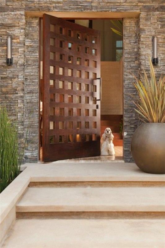 ξύλινη πόρτα με τρύπες μοντέρνο σχεδιασμό πρόσοψης