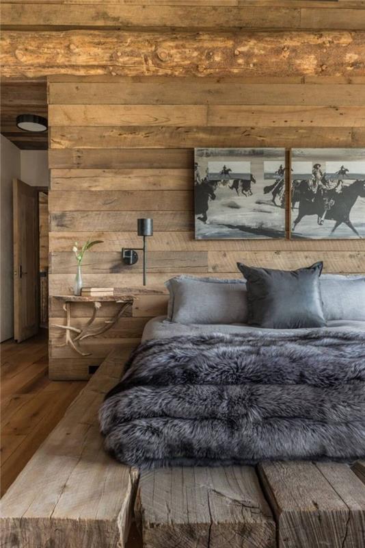 ξύλινη επένδυση άνετο υπνοδωμάτιο ρουστίκ ξύλινα στοιχεία